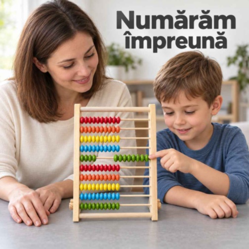 Numărătoare din lemn cu 100 de bile colorate