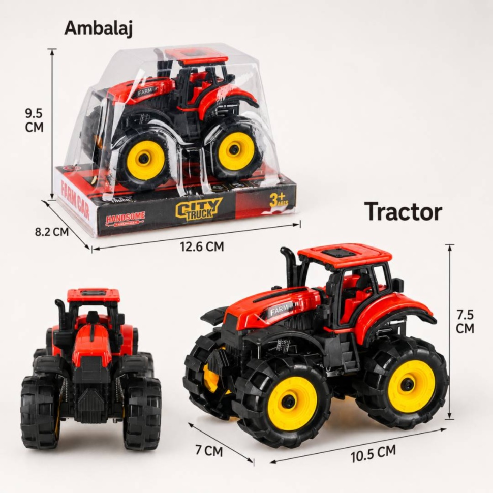 Dimensiune reală mini tractor cu inerție și ambalaj