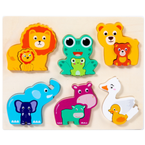 Puzzle de lemn cu animale și puii lor