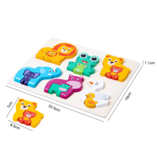 Puzzle de lemn cu animale și puii lor
