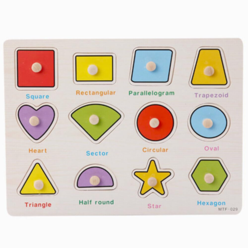 Puzzle din Lemn cu Forme Geometrice și Tablă de Scris