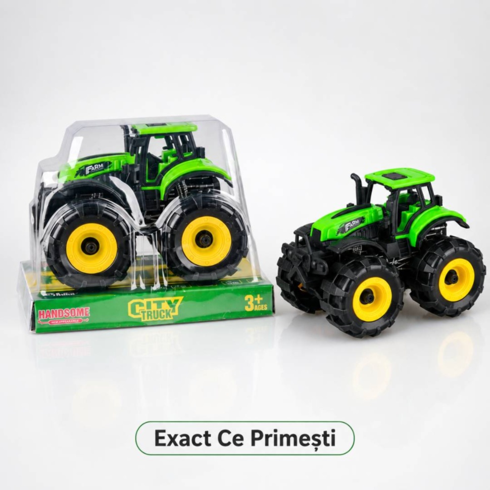 Ce primești în pachet: tractor Monster Truck cu inerție în ambalaj