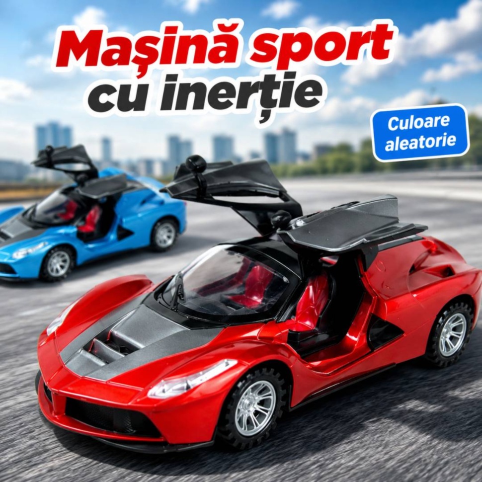 Mașină sport cu inerție și uși care se deschid, culoare aleatorie
