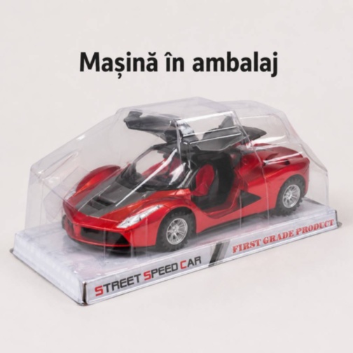 Mașină sport cu inerție și uși care se deschid