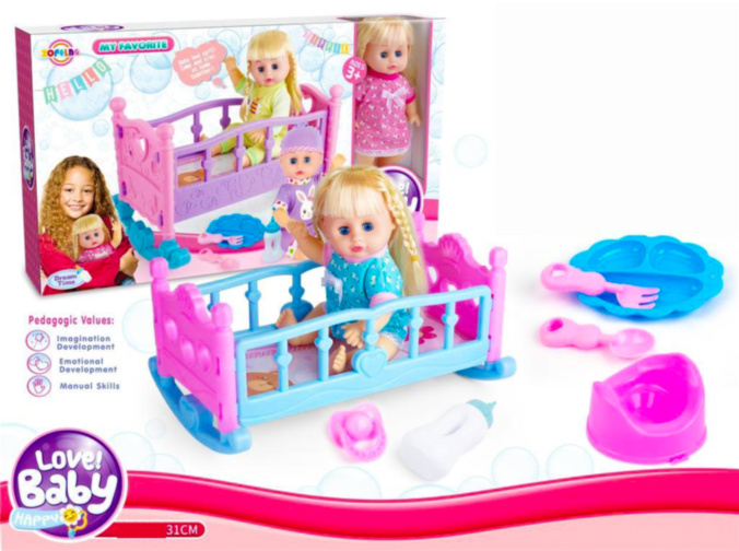 Păpușă Interactivă cu 12 Sunete Realiste, Pătuc, Oliță, Suzetă, Biberon și Tacâmuri