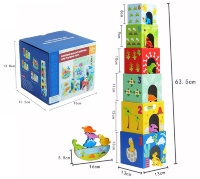 Set 6 Cuburi Supozabile cu Animale din Lemn, joc Montessori