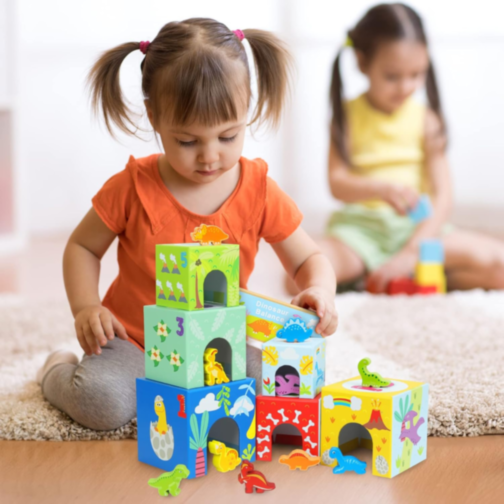 Set educativ de stivuire și echilibrare cu dinozauri