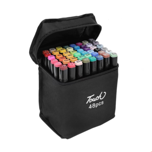 Set 48 de Markere Dublu Vârf cu Husă pentru Desene Creative