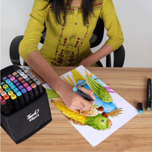 Set 48 de Markere Dublu Vârf cu Husă pentru Desene Creative
