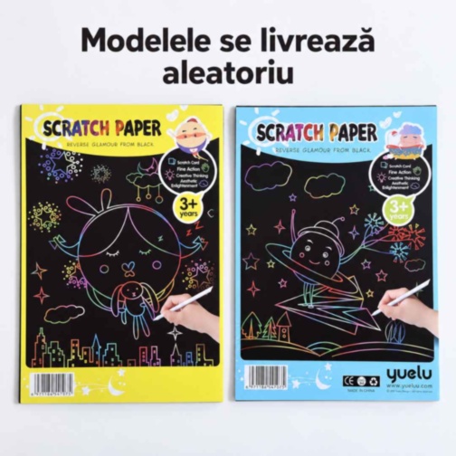 Set creativ Scratch Paper cu 10 foi curcubeu