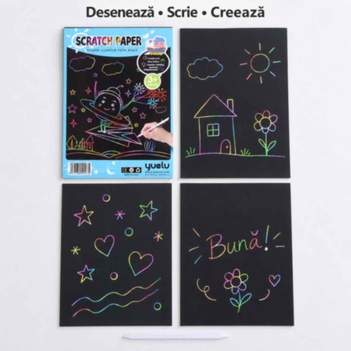 Set creativ Scratch Paper cu 10 foi curcubeu