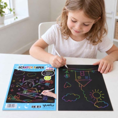 Set creativ Scratch Paper cu 10 foi curcubeu
