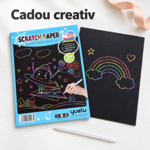 Set creativ Scratch Paper cu 10 foi curcubeu