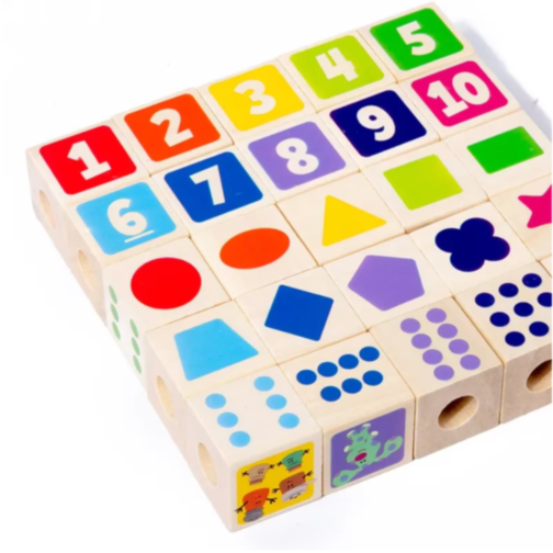 Set de cuburi din lemn cu șireturi educative Montessori