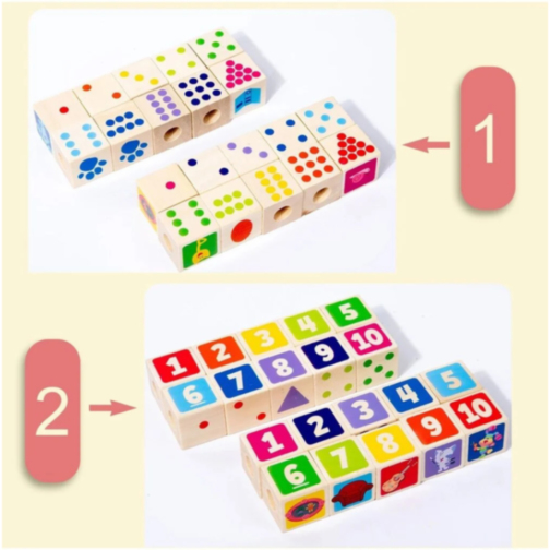 Set de cuburi din lemn cu șireturi educative Montessori