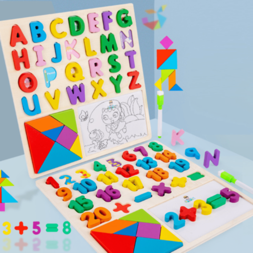 Set educativ cu litere mari, tangram și tablă