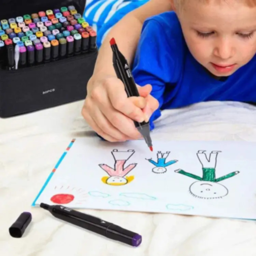 Set de 60 Markere Colorate Dublu Vârf cu Husă Practică