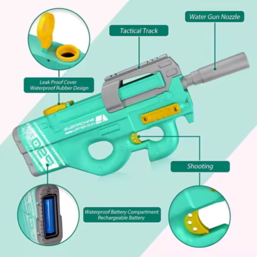 Pistol Electric cu Apă P90, Reîncărcabil USB, Jet Puternic (culoare aleatorie)