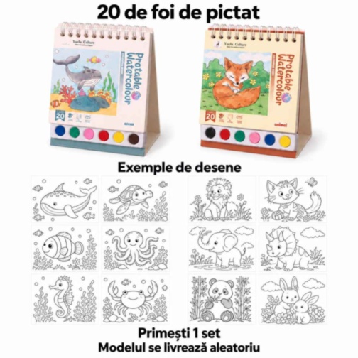 Carte de pictat cu acuarele și pensulă, 20 desene