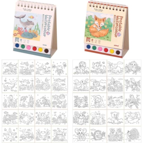 Carte de pictat cu acuarele și pensulă, 20 desene