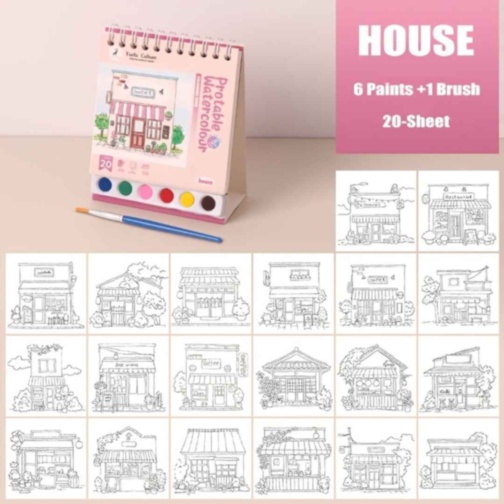 Carte de pictat cu acuarele și pensulă, 20 desene
