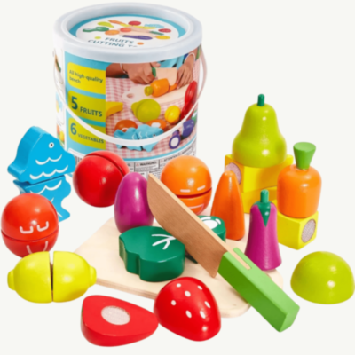 Set Fructe și Legume din Lemn de Tăiat – 27 piese | image
