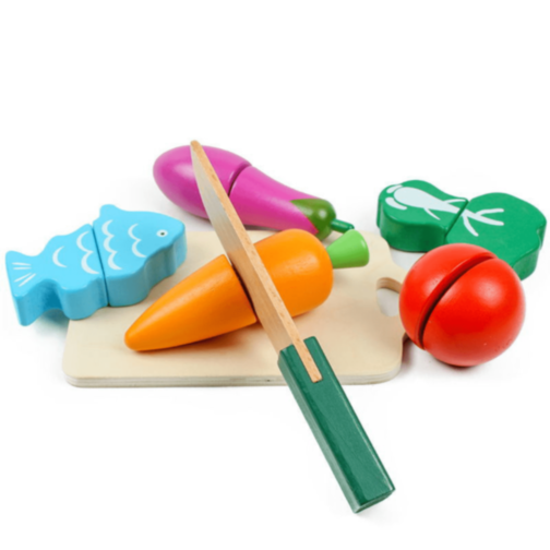 Set Fructe și Legume din Lemn de Tăiat – 27 piese