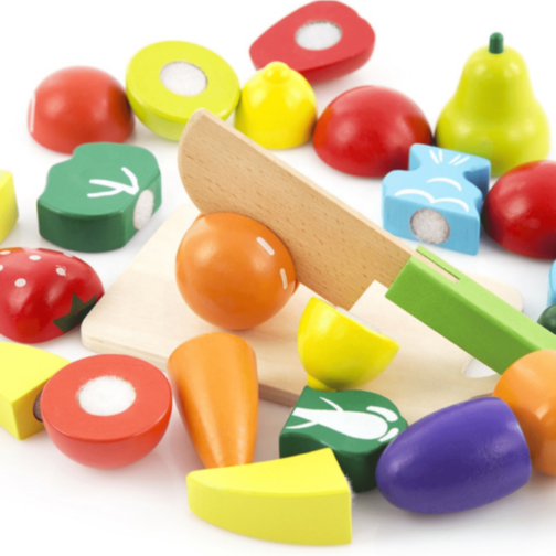 Set Fructe și Legume din Lemn de Tăiat – 27 piese