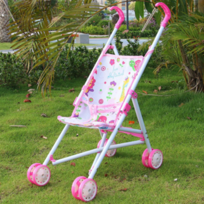 Cărucior de Jucărie pentru Păpuși cu Cadru Metalic și Design Floral Roz  | image