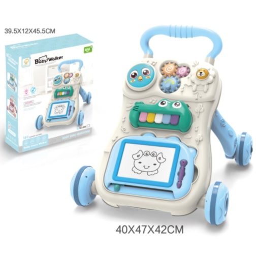 Premergător bebe multifuncțional cu panou activități muzicale (albastru deschis)