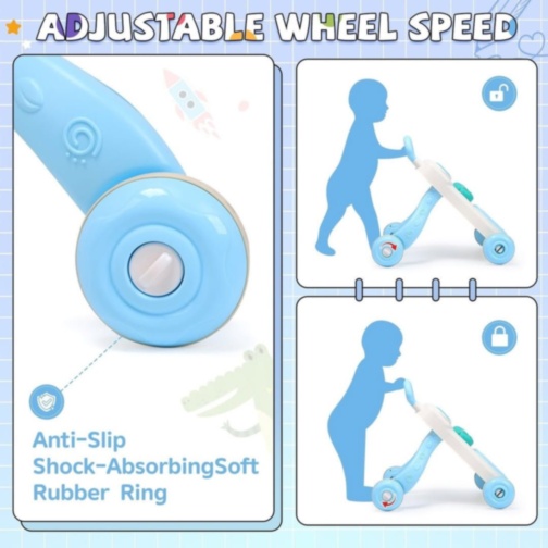 Premergător bebe multifuncțional cu panou activități muzicale (albastru deschis)