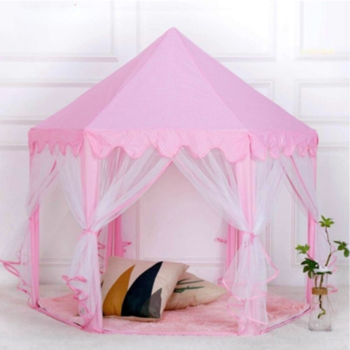 Căsuță de Joacă Tip Cort Roz pentru Copii, Design de Castel cu Plasă și Decor de Prințesă 