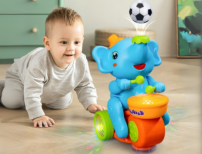 Elefant toboșar interactiv cu lumini, sunete și minge (culoare aleatorie)  | image