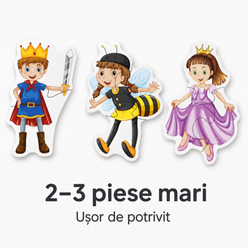 Puzzle-uri cu 2–3 piese mari, ușor de potrivit pentru copii mici