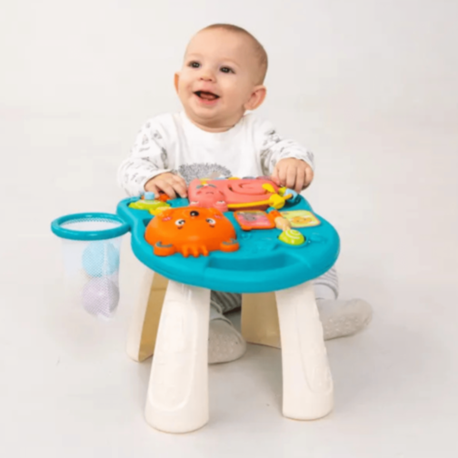 Premergător 4-în-1 pentru Bebeluși | Masă de Joacă, Vehicul și Activități Muzicale  