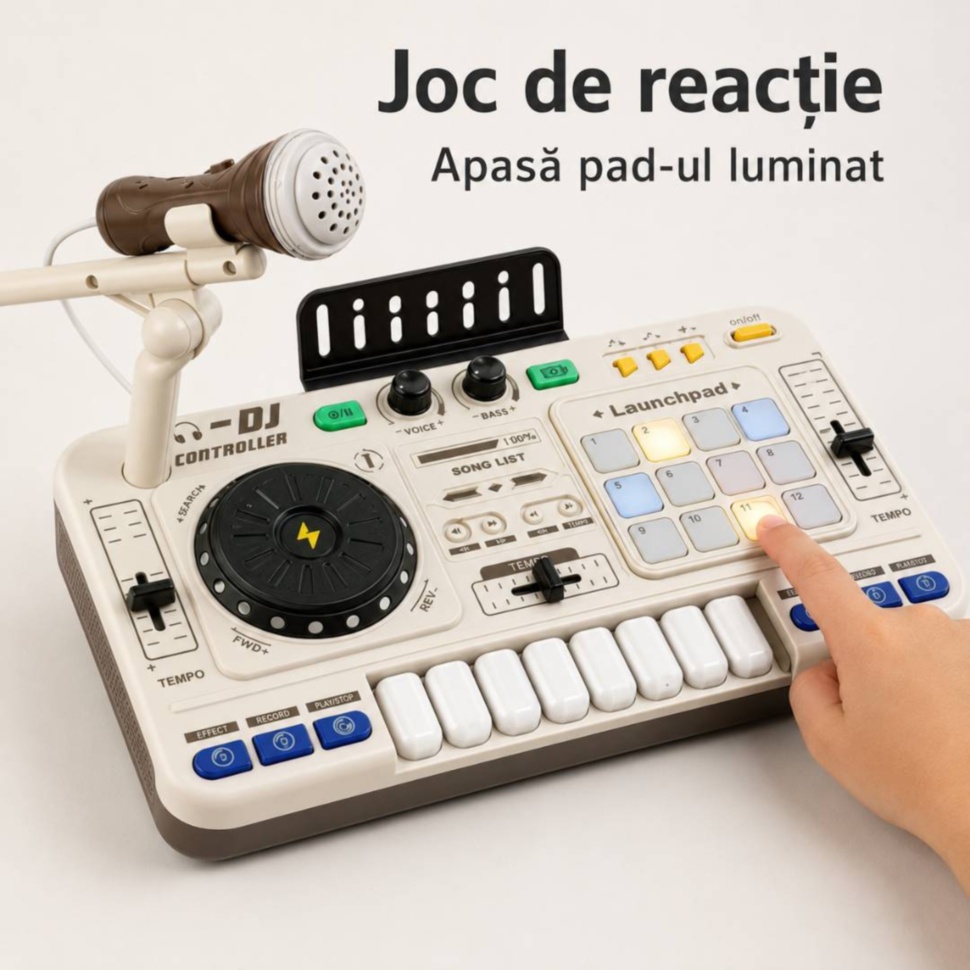 Joc de reacție cu pad-uri luminoase pe mixerul DJ pentru copii