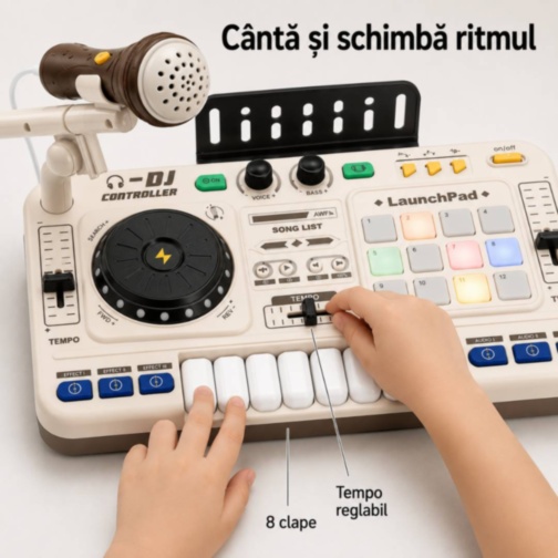 Mixer DJ muzical pentru copii cu microfon și lumini