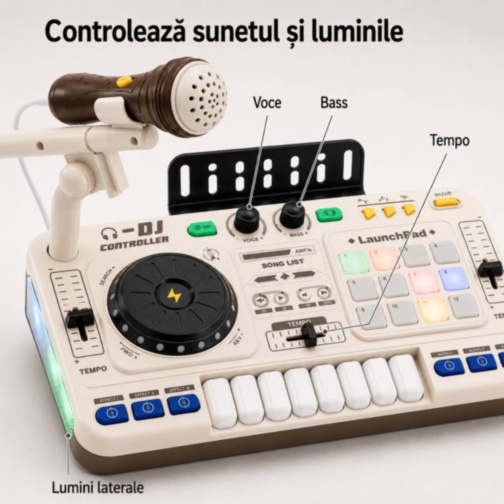 Mixer DJ muzical pentru copii cu microfon și lumini