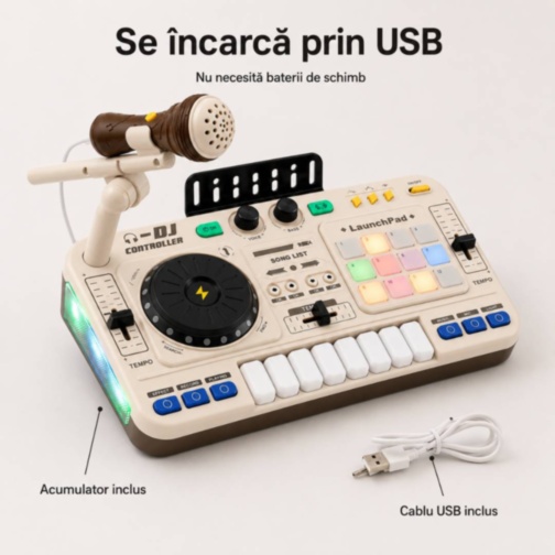 Mixer DJ muzical pentru copii cu microfon și lumini