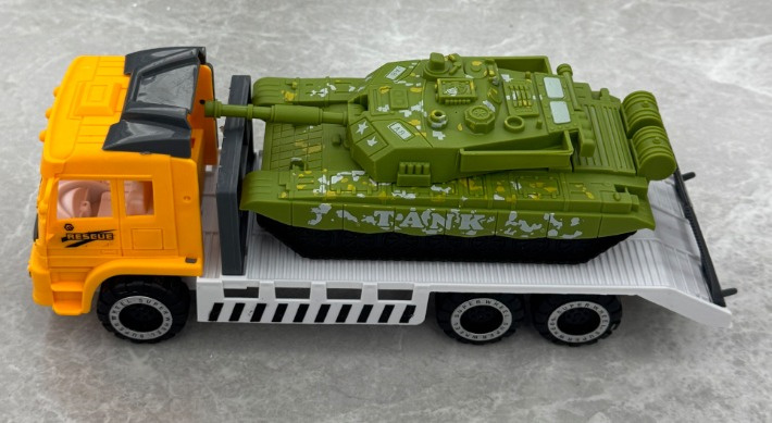 solid color inertial flatbed car with tank