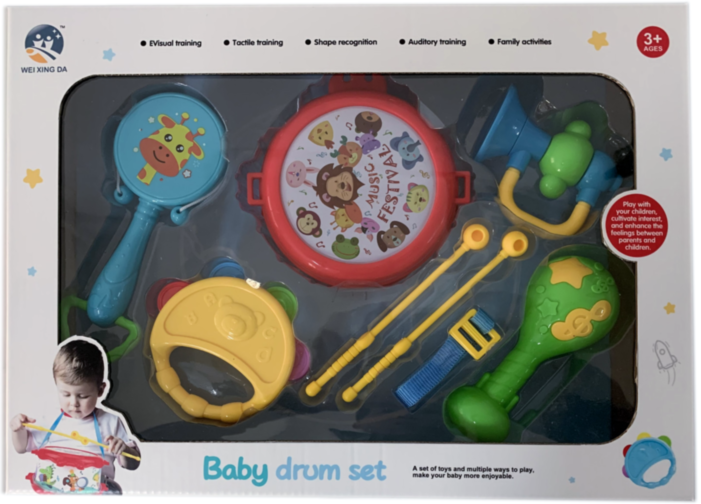 Set Tobă cu Trompetă, Maracas și Tamburină