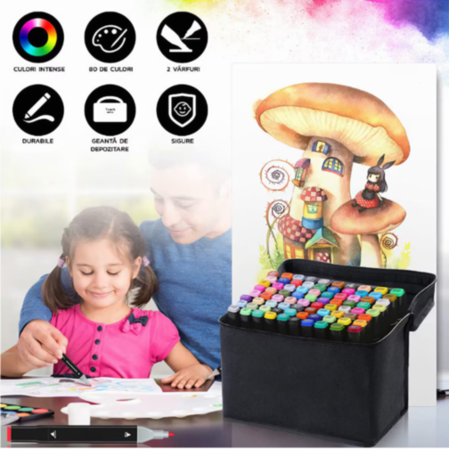 Set de Markere cu 168 Culori Vibrante – Ideal pentru Desen și Ilustrații