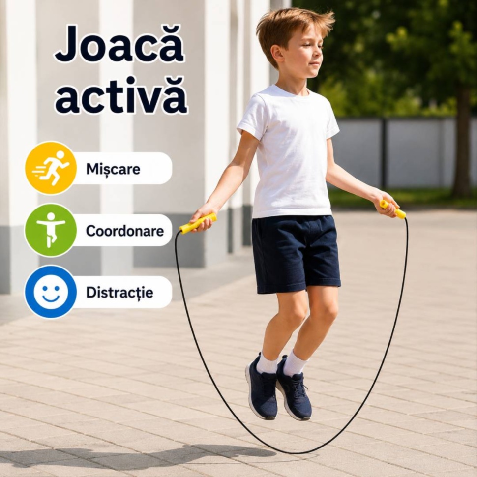 Joacă activă cu coarda pentru mișcare și coordonare