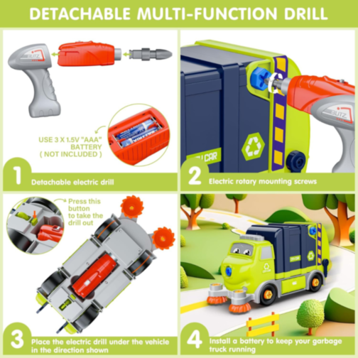 Camion de reciclare cu funcții interactive și șurubelniță electrică