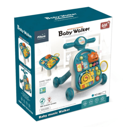 Centru Educativ Verde 3-în-1 pentru Copii - Plimbător, Masă de Joacă și Activități Interactive 