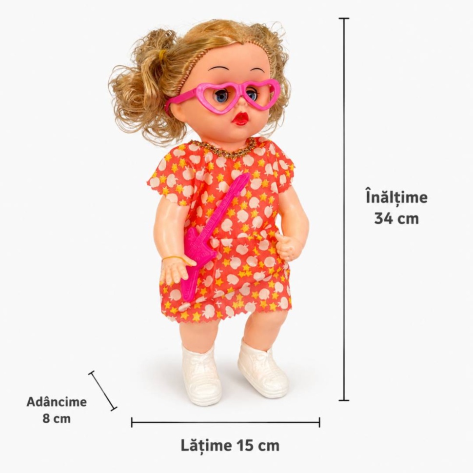 Dimensiunile păpușii muzicale de 34 cm