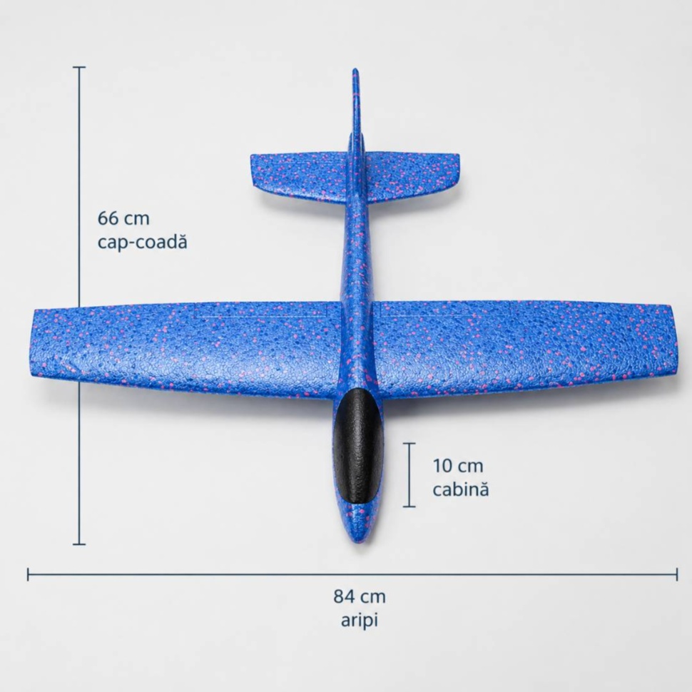 Dimensiuni avion planor 66 cm cap-coadă și 84 cm aripi