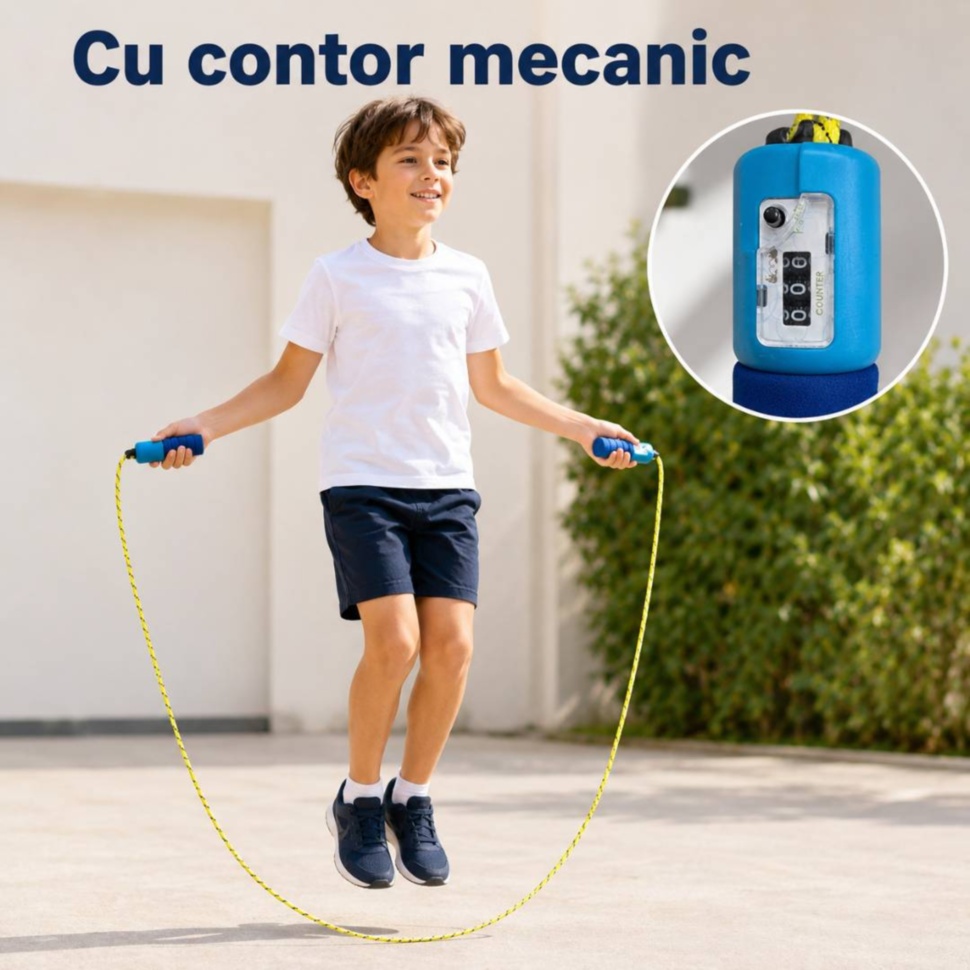 Copil folosind coarda de sărit cu detaliu mărit al contorului mecanic