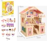 Casă de Păpuși din Lemn Natural cu Mobilier 