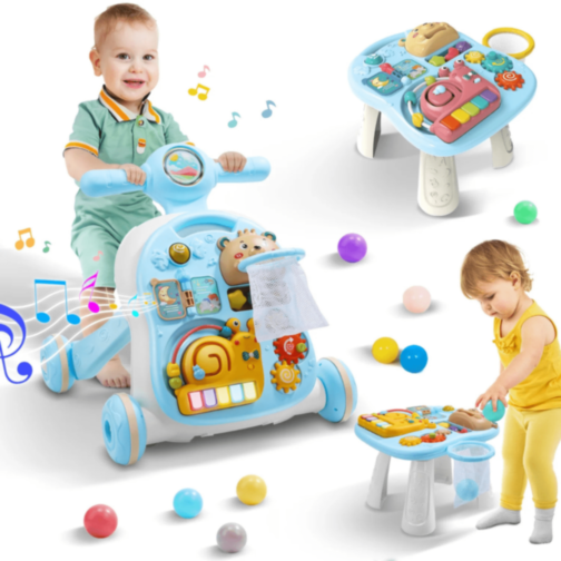 Premergător Muzical 3-în-1 pentru Bebeluși | Activități Educative și Masă de Joacă - Albastru  